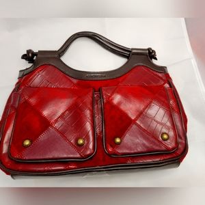 Isaac Mizrahi red leather and suede purse